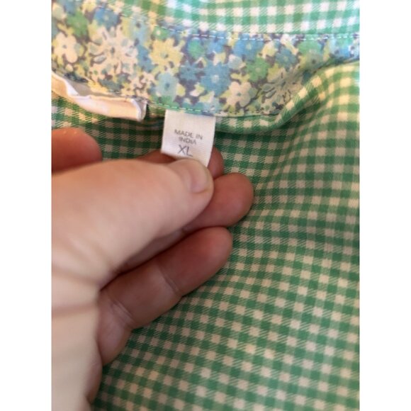 Gingham Embroidered Button Down Shirt XL Uncommon Thread J Jill Women’s Cotton - Picture 10 of 13